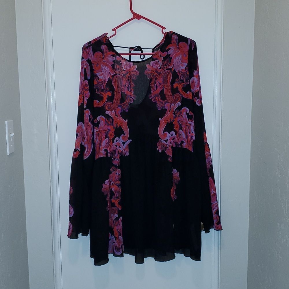 FREE PEOPLE INTAMATELY SYMPHONY Dark Garden Smock Dress Sz M Pink Black NWOT - Picture 5 of 10